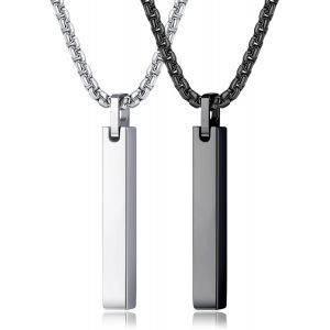 Trahoo-Yaodca Hommes Colliers En Acier Inoxydable Argent Et Noir Bar Pendentif Collier Pour Hommes Femmes Couples Colliers Hommes Chaîne Collier - Neuf