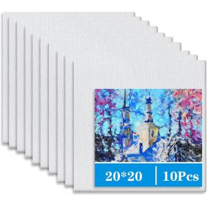 Meimie-10 Pcs Toile Peinture,20 X 20 Cm Toiles Pein E,3mm Cartons Entoilés,100% Pur Coton Canva Pré-Étirées,Tableau Peinture,Pein E Adaptées Pour Acryliques,Peintures À L'huile,Gouache - Neuf