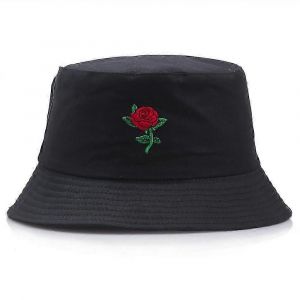 Chapeau De Seau Brodé Rose Homme Chapeau De Soleil Extérieur Pour Femmes (Noir) - Neuf