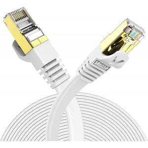 Cable Ethernet 2M, Rj45 Cat 7 Plat Haute Vitesse Avec Connecteur R&eacute;seau Rj45 Plaqu&eacute; Or, C&acirc;ble Rj45 Cat 7 Blind&eacute; Cable Internet Haut D&eacute;bit 10 Gb/S 750 Mhz[CAB9163561] - Neuf