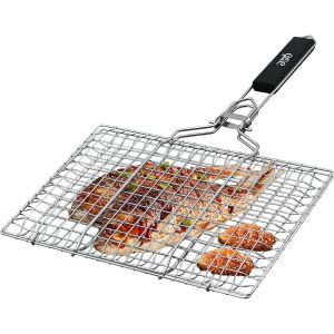 Panier De Barbecue En Acier Inoxydable Portable Et Pliable Avec Poign&eacute;e Amovible Pour Poissons, Steak - Neuf