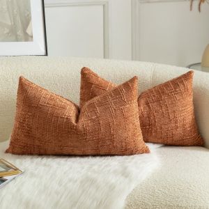 CAUC-Lot de 2 Housses de Coussin en Chenille Douce Design Textur&eacute; Noeud de Bambou D&eacute;coration &Eacute;l&eacute;gante pour Canap&eacute; Lit ou Salon 30x50 cm Rouge Brique Br&ucirc;l&eacute;&iquest; - Neuf