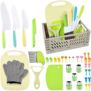 Loranka-35 Pi&egrave;ces Kit Couteaux S&eacute;curit&eacute; De Cuisine Pour Enfants, Couteau Montessori Enfants Pour Couper Et Cuire Des Fruits Ou L&eacute;gumes Pour Jeunes Enfant, &Agrave; Partir De 2 Ans - Vert - Neuf