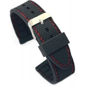 Kal-Bracelet Montre Silicone Texturé Avec Couture Sportive Br22 U2013 Noir Surpiqué Rouge Bleu Blanc Noir U2013 18mm 20mm 22mm 24mm - Neuf