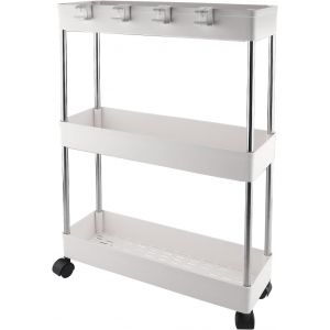 Eryi-Chariot De Rangement 3 Niveaux, Desserte À Roulettes Multifonctionnel Mobile Étagère Avec Roulettes Pour Bureau, Salon, Salle De Bain, Cuisine, Buanderie (Blanc) - Neuf