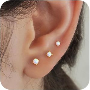3 Paires Boucles D'oreilles Femme Or Lot 14k Plaqu&eacute; Or Clous D'oreilles Piercing Oreille Mini Hypoallerg&eacute;nique Cartilage Tragus Bijoux Pour Plusieurs Piercings Et Trous D'oreille - Neuf
