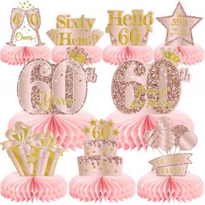 Sjzg-Lot De 9 D&eacute;corations Pour 60e Anniversaire Pour Femme - Or Rose Rose - En Nid D'abeille - D&eacute;coration De Table D'anniversaire 60 Ans - Cadeaux Pour Femmes - Neuf