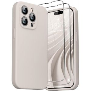 3 en 1 Coque iPhone 14 Pro Max Silicone Liquide 6.7"" - avec 2 Verre Tremp&iquest;&iquest; - ?tui Protection Pr&iquest;&iquest;cise de Cam&iquest;&iquest;ra [R&iquest;&iquest;sistant aux Rayures] [Antid&iquest;&iquest;rapant], Gris Pierre - Neuf