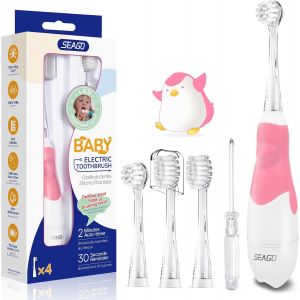 Kalanka-Seago Brosse &Agrave; Dents &Eacute;lectrique B&eacute;b&eacute; Enfant 0-3 Ans Kids Brosse A Dent Electrique &Agrave; Piles Et Minuterie Intelligente Lampes &Agrave; Led De Couleur &Eacute;tanche Et 4 T&ecirc;tes De Brosse Sg513 (B&eacute;b&eacute; Rose) - Neuf