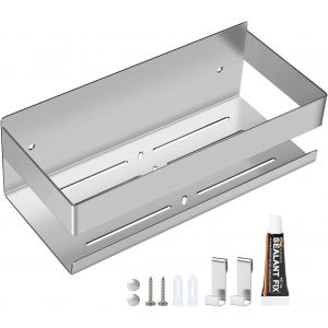 Étagère Salle de Bain sans Perçage 30 CM Étagère de Douche Con 2 Crochets Amovibles Salle de Bain Rangement Murale en Acier Inoxydable Panier Douche Porte Shampoing Douche Couleur Brossée - Neuf