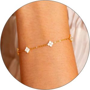 Kalanka-Bracelet Pour Femme En Or Avec Fleurs En Zircone Cubique - En Argent 925 - Pour Fille - Empilable - Fait &Agrave; La Main - Cadeau - Neuf