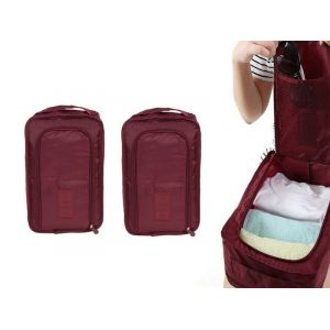 Lot de 2 sacs de rangement pour chaussures de voyage - Rouge vin - Neuf