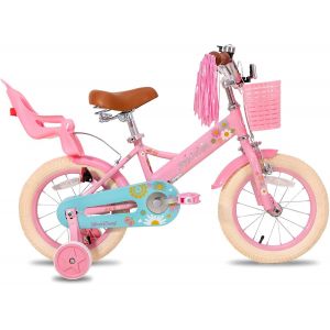 ASFASFq-JOYSTAR Little Daisy 12/14/16 Pouces vélo Enfant pour Les Filles de 2 à 7 Ans, Vélo Gilrs avec Roues stabilisatrices, siège de poupée et paniers. Bleu, Rose, Blanc - Neuf