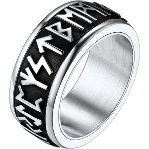 Tianyi-Anti Stress Bague Homme Viking Runes Acier Inoxydable, Anneau Alliancetournante Viking Nordique Taille 54-64,Bijoux Vikings Porte Bonheur Gothique - Neuf