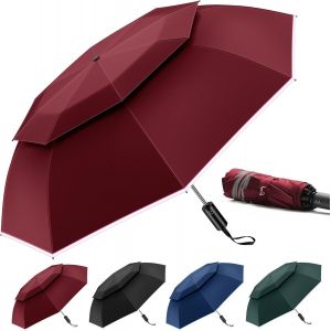 Parapluie De Voyage Compact Coupe-Vent &iquest; Parapluie De Ventilation Avec Double D&ocirc;me Pour La Pluie, Parapluie Portable Invers&eacute; &iquest; Ouverture Et Fermeture Automatiques Avec Bandes R&eacute;fl&eacute;chissantes - Neuf