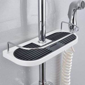 TIANYI-&Eacute;tag&egrave;re de Douche T&eacute;lescopique,Tablette de Douche Poteau R&eacute;glable en Alliage d'aluminum avec 2 Crochets Serviettes,Montage Sans Per&ccedil;age,Organiseur de Salle de Bain,19-25mm - Neuf