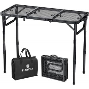Ulteronixshop-Table Pliante d'Ext&eacute;rieur/Camping 87x40cm (3 Hauteurs:26.2/48.1/70cm) en Aluminium L&eacute;ger avec Plateau Filet M&eacute;tallique - Portable et Stable Capacit&eacute; 30kg - Id&eacute;al pour Barbecue, Jardin ( - Neuf