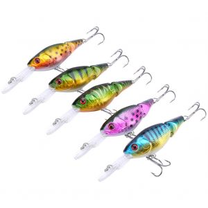 Lot De 5 Leurres De Peche 9 Cm, Crankbaits, Hamecons, Appats Durs Abs, Yeux 3d, Realistes - Neuf