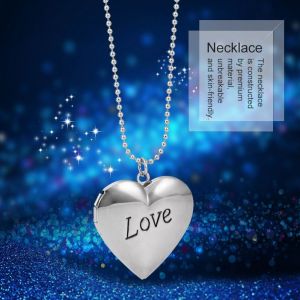 Collier Avec Pendentif En Forme De Cour En Metal Et Medaillon Photo, Accessoire Pour Filles Et Femmes (Argent) - Neuf