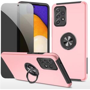 Kal-Privacy Coque Pour Samsung Galaxy A52 5g / A52 4g / A52s 5g Housse Etui Avec Anti-Espion Verre Trempé Avec Support De Bague Résistant Aux Chocs Résistant Aux Rayures Pc Silicone Heavy Duty- Rose - Neuf