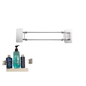 Barre de rangement d'angle pour douche de camping-car, tige t&eacute;lescopique r&eacute;glable pour l'organisation de la salle de bain - Neuf