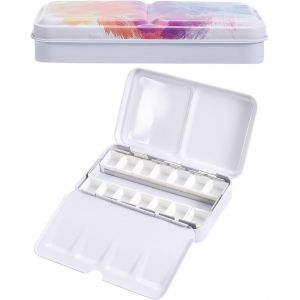 KALANKA-Palettes de Peinture Vide, Bo&icirc;te en M&eacute;tal Avec 14 Demi-Godets Pour Aquarelle, &Eacute;tui de Peinture Avec Couvercle Pour Les D&eacute;placements, Peinture &agrave; L'Huile, 14 Compartiments Color&eacute;s - Neuf
