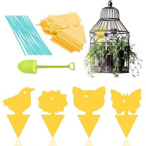 MAA-Piège à Insectes Collants, 48 Pièges à Mouches Suspendu et Enfichable Plaques Autocollants Colle Double Face Étanche Jaunes Anti Moucherons, Plantes Attrape Mouches pour Balcon Jardin Intérieur - Neuf