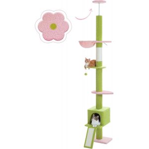 Arbre À Chat Du Sol Au Plafond Hauteur Réglable 216-273 Cm, Multi-Plateforme Avec Hamac, Griffoir, Condo & Ceinture Anti-Chute, Beige - Neuf
