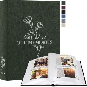 Album Photo Scrapbooking,OUR MEMORIES Petit Lin DIY Album 100 Pages Blanches Avec S&eacute;parateurs de Cellophane,Pour Photos 9x13 10x15 13x18cm (Vert,19x27 cm) - Neuf