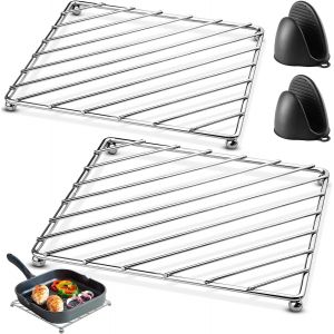 Mevronisshop-Lot De 2 Dessous De Plat En M&eacute;tal Argent&eacute;, Protecteurs De Comptoir En M&eacute;tal R&eacute;sistants &Agrave; La Chaleur Pour Cuisine, Casseroles, Cuisini&egrave;res Et Po&ecirc;les &Agrave; Frire (18,5 X 18,5 Cm). - Neuf