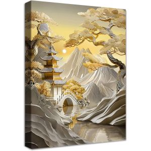 Eryi-Cadre En Bois Impression Sur Toile Tokyo Montagnes Blanches Arbre Tableau Image Sur Toile Pont Golden Lofts Rivière Tableau Decoration Murale Salon Chambre Coucher Salle De Bains Couloir 30x40cm - Neuf