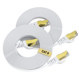 CAT8 Câble Ethernet 3 Mètre (2 Pièces),40Gbps/2000Mhz Haut Débit Gigabit RJ45 LAN Câble Réseau Internet,Cat-8 Plat Câble PatchBlindé Robuste pour PS4/5 Ordinateur Modem PC TV-Blanc - Neuf