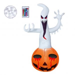 Fantome Gonflable D'halloween Sur Citrouille Avec 12 Led Changeantes De Couleur, Gonflables Avec Telecommande Pour Decorations De Jardin, Pelouse, Interieur Et Exterieur - Neuf