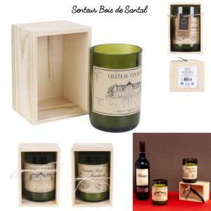 Bougie parfum&eacute;e - Bouteille de vin - Coffret bois - Parfum bois de santal - 13cm - Neuf