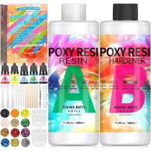 Kit R&eacute;sine Epoxy 1016ml, 1:1 Transparente, Kit Complet D&eacute;butant Avec Colorant, Paillettes, Tasses &Agrave; Mesurer Pour Bijoux Et D&eacute;coration Artisanale - Neuf