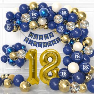 ChicSlick-Decoration Anniversaire 18 Ans, 18 Ans Decoration Anniversaire De Fête, Arche Ballon Anniversaire Bleu Or, Bannière Joyeux Anniversaire, Deco Anniversaire 18 Ans Pour Hommes Femmes[X553] - Neuf