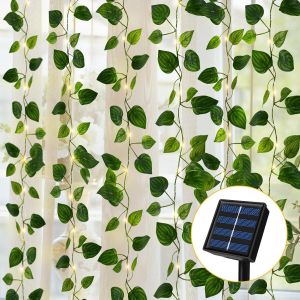 KAL-Guirlandes Lumineuse Solaire Extérieure, 12M 100 Led Lierre Artificiel Guirlande Lumineux Étanche, 8 Modes Guirlande Solaire Exterieur, Lierre Decoration Pour Jardin Noël Mariage Cour Patio Fête - Neuf
