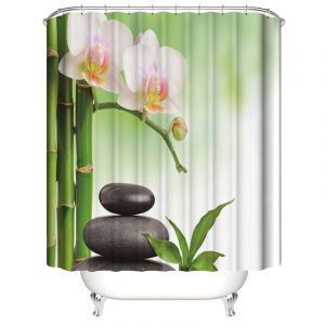 Zen Rideau de Douche 180 x 200 cm (Ardoise), en Polyester Imperméable Zen Rideau de Douche avec 12 Crochets pour la Décoration de Noël, salle de Bains Rideau - Neuf
