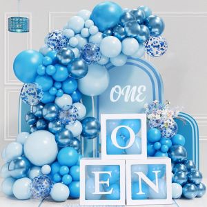 CAUC-Decoration Anniversaire Garcon 1 An, 3 Boite a Ballon Et 104 Kit Arche Ballon Bleu,Ballon Anniversaire 1 An,Cube Decoration Anniversaire 1 An, Arche De Ballon Bleu Pour Deco Anniversaire 1 An - Neuf