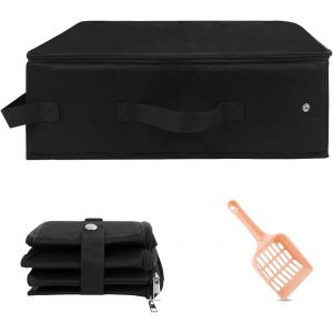 Cmws-Bac &Agrave; Liti&egrave;re Pour Chat Pliable, Litiere De Voyage Pour Chat Avec Couvercle Et Pelle A Litiere Chats, Pour Maison, H&ocirc;tel, Camping, Voiture, Bureau (Noir, 40&times;30&times;15 Cm) - Neuf