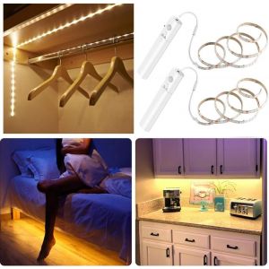 Led Strip Lights Batterie &Agrave; Led Imperm&eacute;able &Agrave; L'eau Led Light 4000k Blanc Chaud Avec Capteur De Mouvement Pour Garde-Robe Tablette Cuisine Etc, 2 Pi&egrave;ces - Neuf
