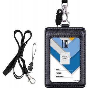 CAUC-Porte-badges vertical double-face En cuir PU Avec lani&egrave;re de cou amovible de 58,4 cm, Noir Vertical Noir - Neuf