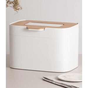 Jexnovashop-Kazai. Poubelle Compost 'elin' | Bac &Agrave; Compost Organique 4,5l Avec Couvercle En Bois & Filtre | Composteur De Cuisine Sans Odeur, Lavable Au Lave-Vaisselle, Seau Int&eacute;rieur | Blanc Cass&eacute;/B - Neuf