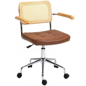 T1003-01-10225 Chaise de bureau r&eacute;glable de hauteur avec dossier, r&eacute;glage de hauteur, fonction d'inclinaison, si&egrave;ge tournable, dimensions : 60 x 55,5 x 82-90 cm, couleur : brun, fonctionnalit&eacute;s - Neuf