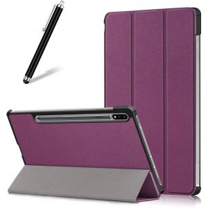 KAL-Coque Pour Samsung Galaxy Tab S7 Plus 12.4 2020 T970/T975,Étui Cuir À Rabat Mince Léger Avec Support Pliable,Réglable Multi-Angle Béquille Folio Flip Tablette Housse,Violet - Neuf