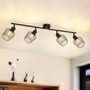 Plafonnier Industriel Noir Led - Luminaires Int&eacute;rieur Vintage Lampe Plafond 4 Spots De Plafond Orientable E14 Lustre Salon Chambre Cuisine, Sans Ampoule - Neuf