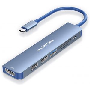 JGD-Hub USB C avec Charge PD 100W HDMI 4K@60Hz Lecteur de Carte SD/Micro SD USB 3.0 Adaptateur USB C Compatible 2025-2016 MacBook Pro/Mac Air M1-M4, iPad, Plus d'appareils de Type C(CE18 Bleu) - Neuf