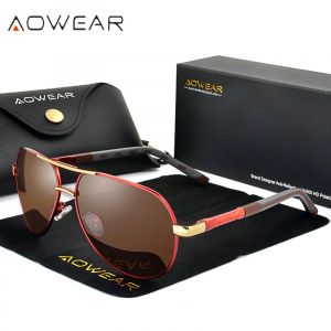 Lunettes De Soleil Aviation Polarisee Hd, Modele: Rouge Brun - Neuf