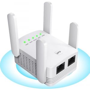 lbgwp60-Répéteur Wifi, Booster Wifi Extender, Amplificateur De Signal Wifi, 4 Antennes, 2 Ports Lan, Couverture Jusqu'À 200Sq Amplificateur Wifi Pour La Maison Et Le Bureau, Facile À,Wifi-Blanco - Neuf