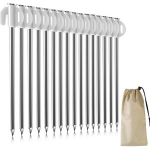 Eryi-Sardines Camping En Acier, 16x Piquet De Tente, 210 Mm Long Sardines De Fixation, Sardine Tente Pour Le Camping Et L'extérieur Pique-Nique Randonnée Pêche (21cm) - Neuf